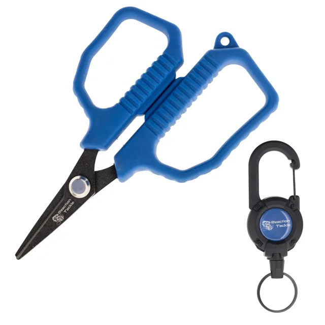 Reaction Tackle 4.5" Fishing Scissors with Retractable Lanyard & Carabiner - NEW